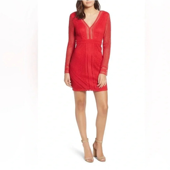 ASTR The Label Mesh Body-Con Red Dress Womens Size S Mini NWT - Picture 1 of 12